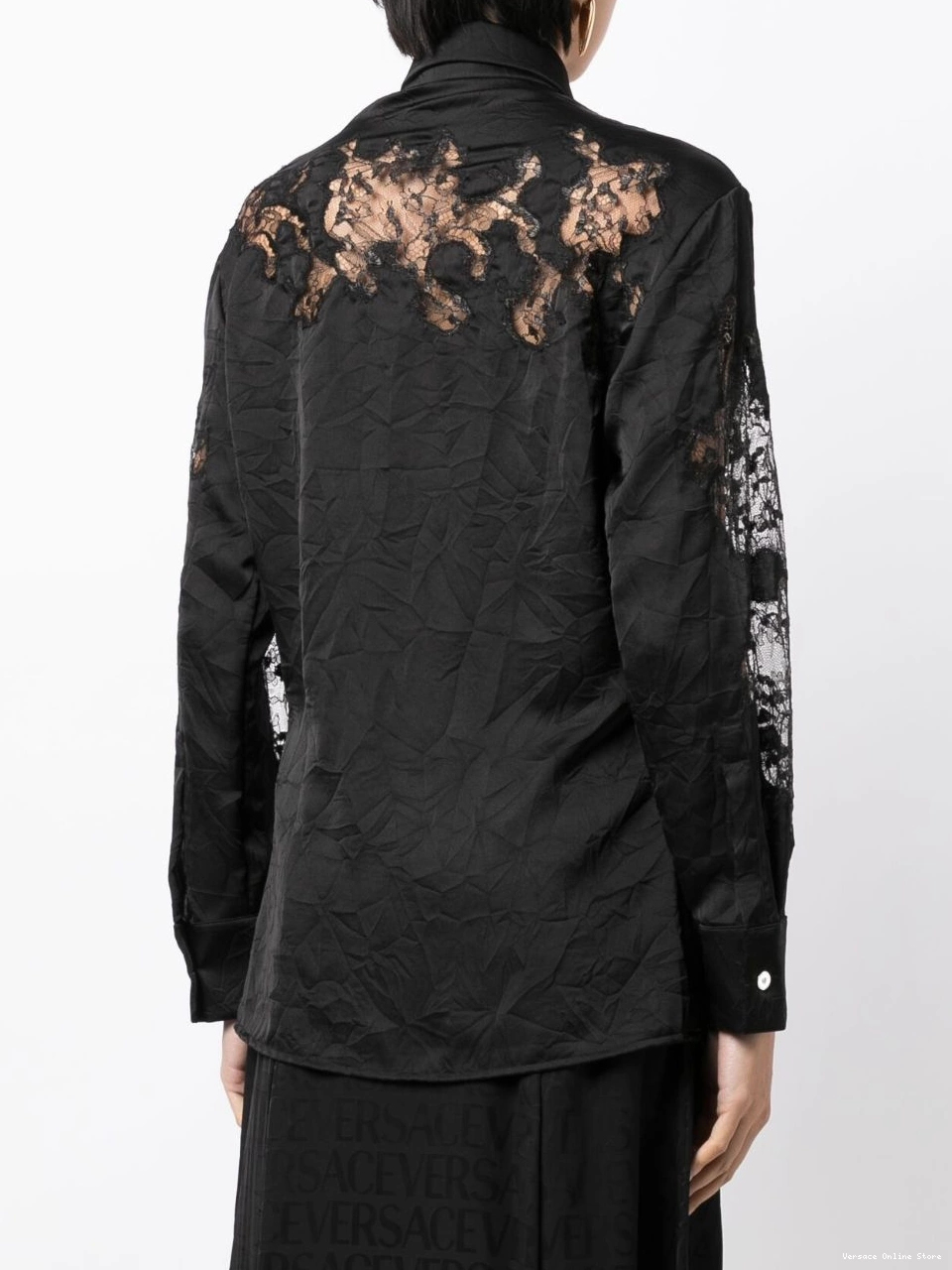 Affordable Women Versace crinkled sheer-lace satin shirt 0819